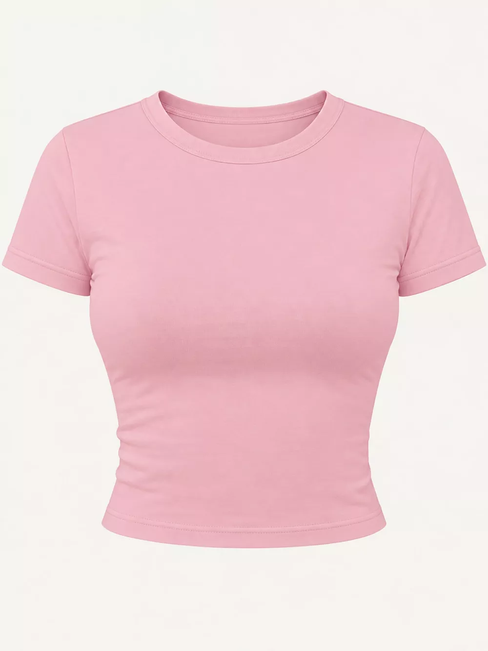 Slim Fit Basic Crew Neck Short Sleeve Crop T-Shirt, image 63