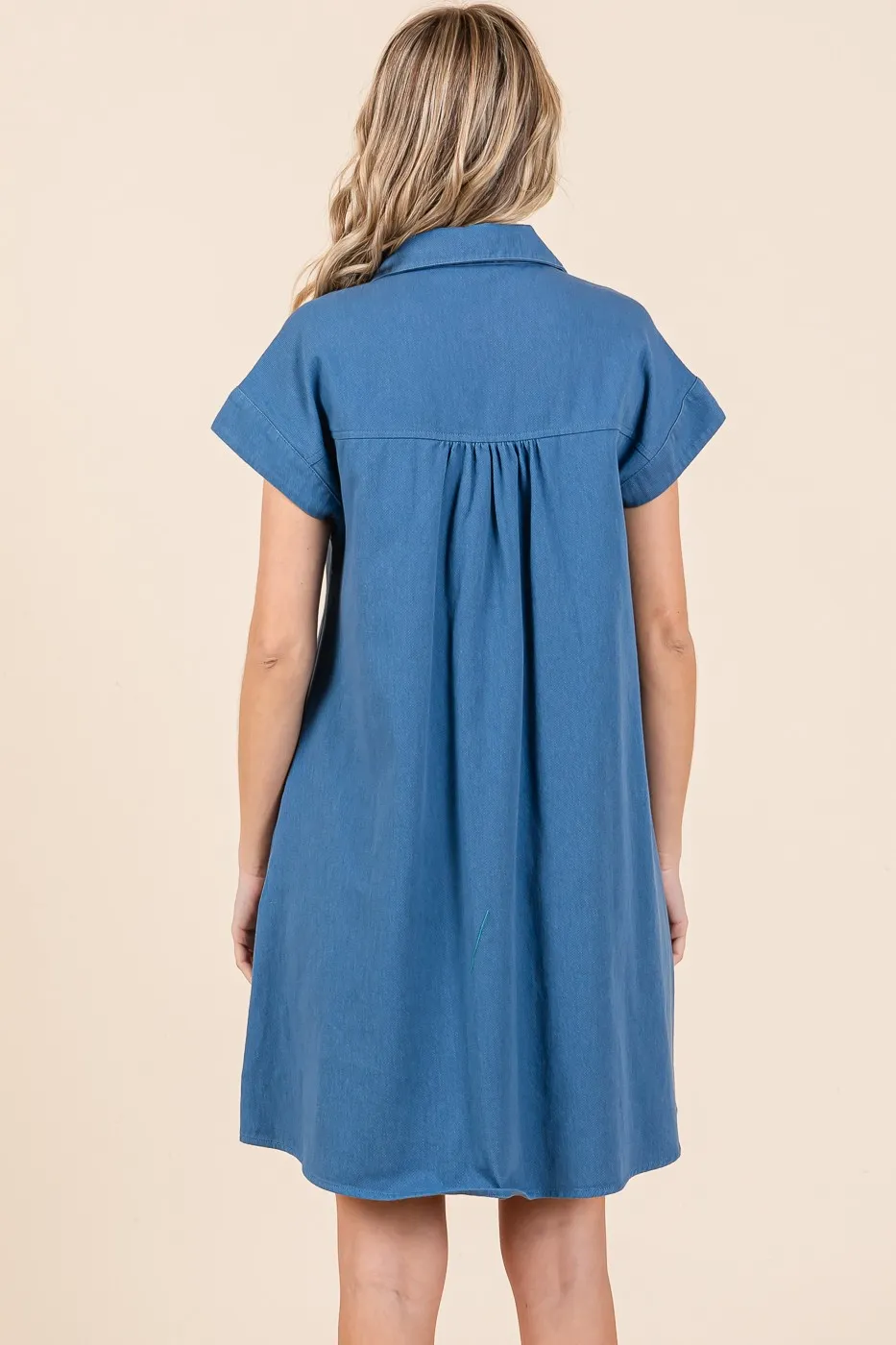 Twill Short Sleeve Collared Mini Dress, image 3