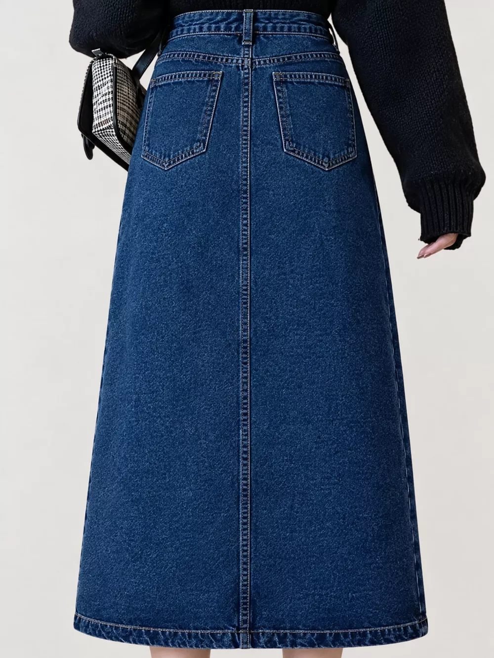 Full Size High-Waisted Vintage Wash Midi Denim Skirt Plus Size, image 8
