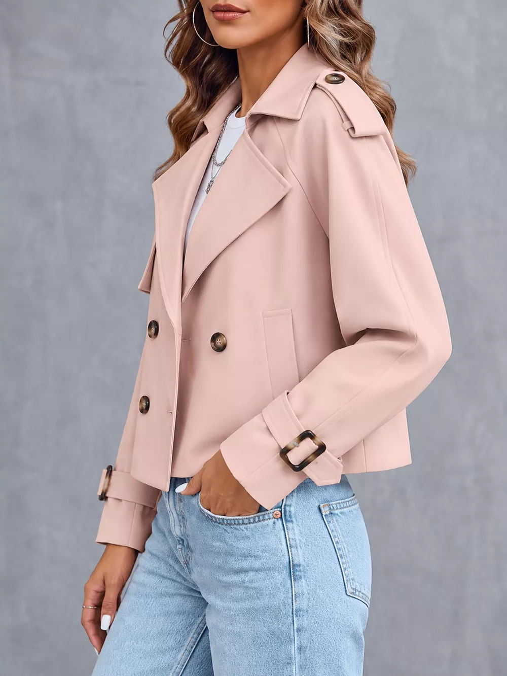 Double-Breasted Cropped Trench Outerwear, image 12