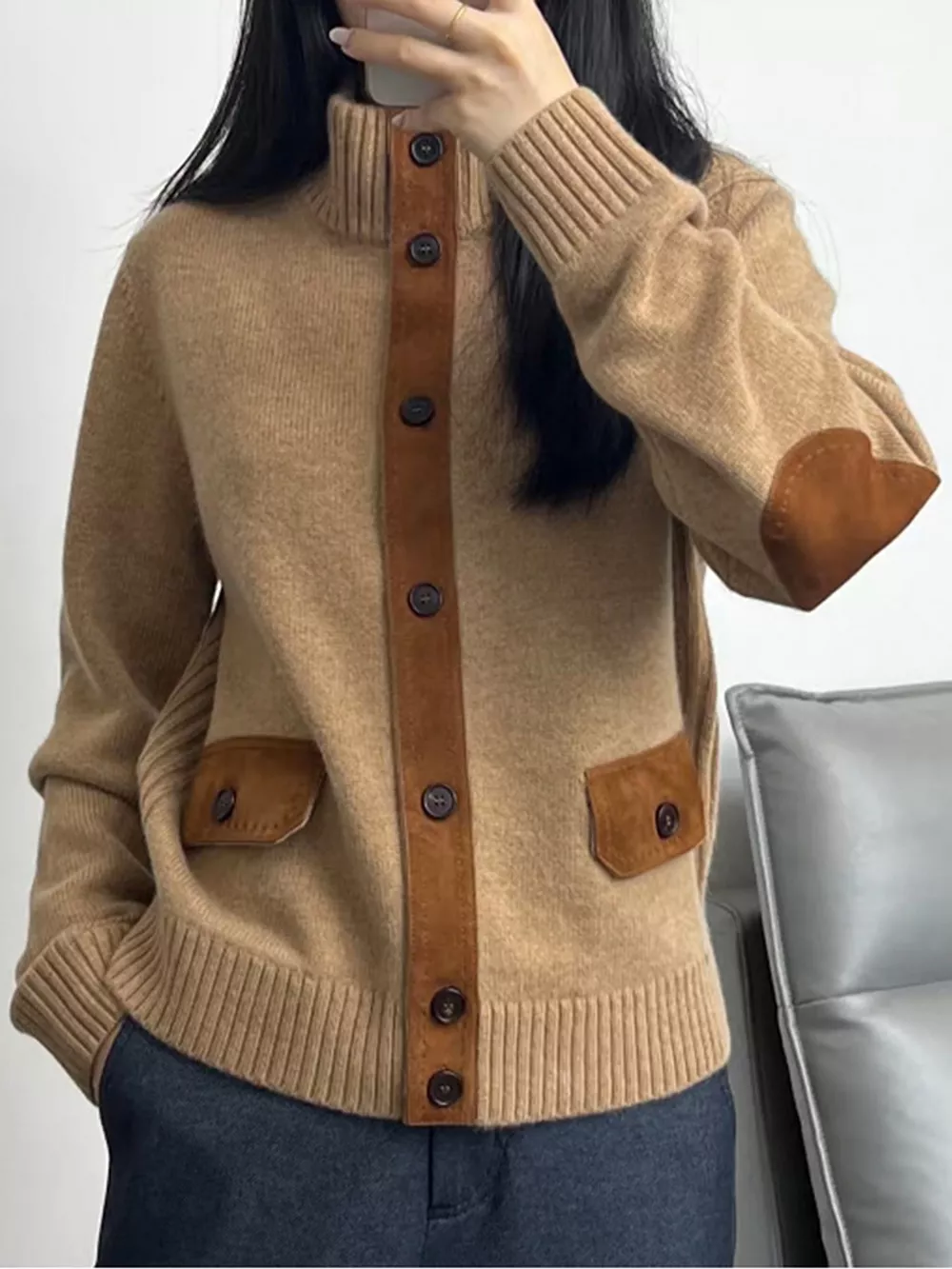 Ribbed-Knit Mock Neck Cardigan, image 7