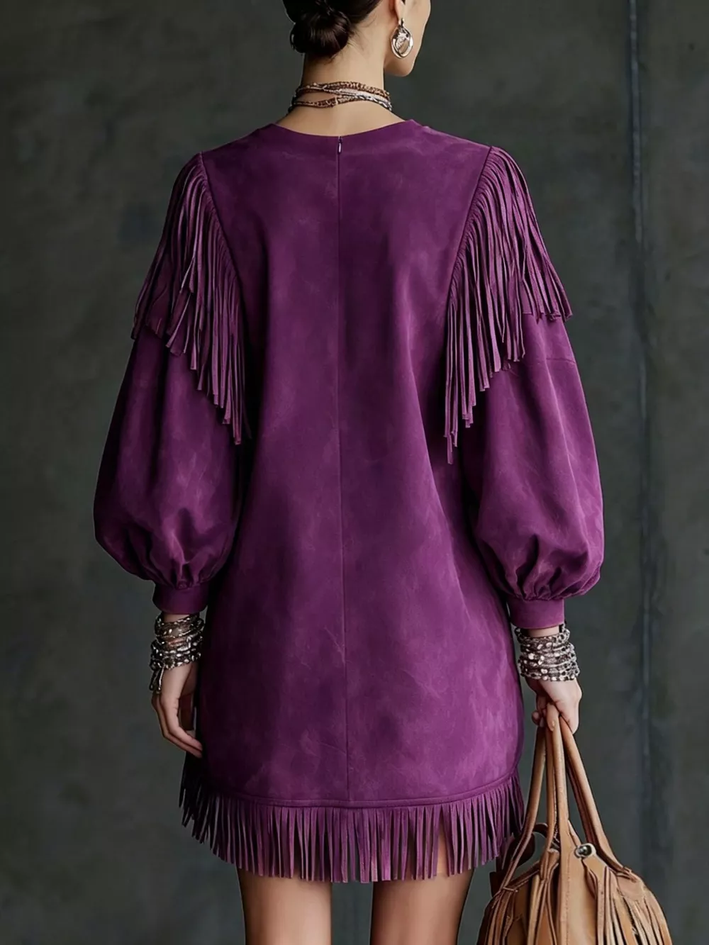 Fringe Detail Lantern Sleeve Mini Dress, image 18