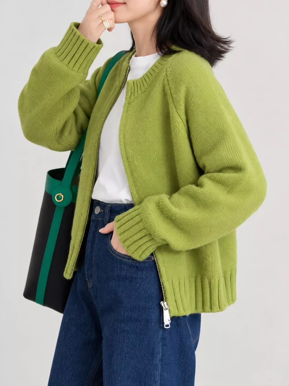 Ribbed Hem Zip-Up Cardigan, image 24