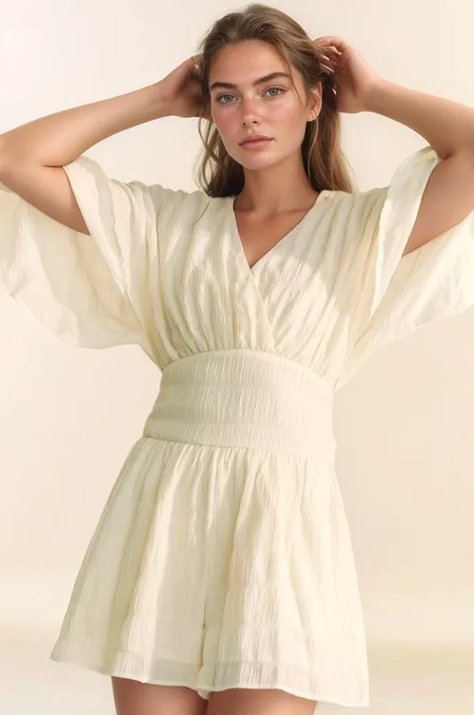 Batwing Sleeve Waist Belt Romper