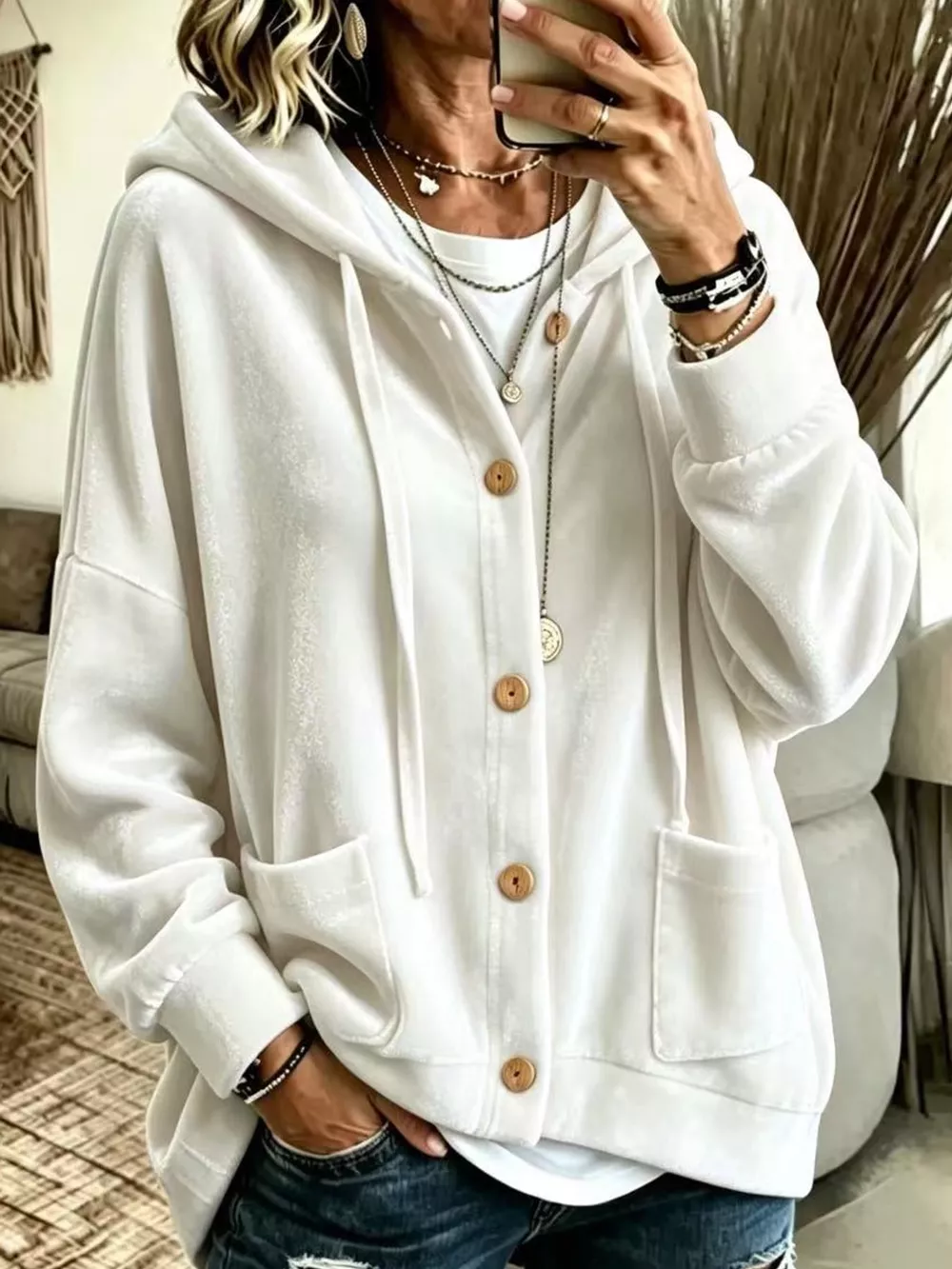 Full Size Velvet Dropped Shoulder Hoodie Plus Size