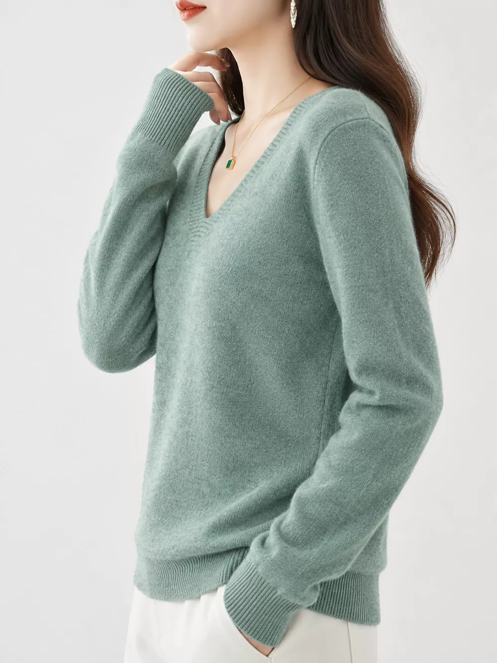 V-Neck Solid Color Sweater, image 22