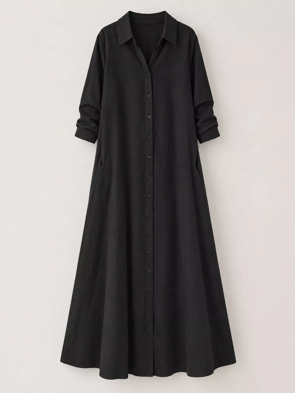 Full Size Button Front Long Sleeve Maxi Shirt Dress Plus Size, image 28