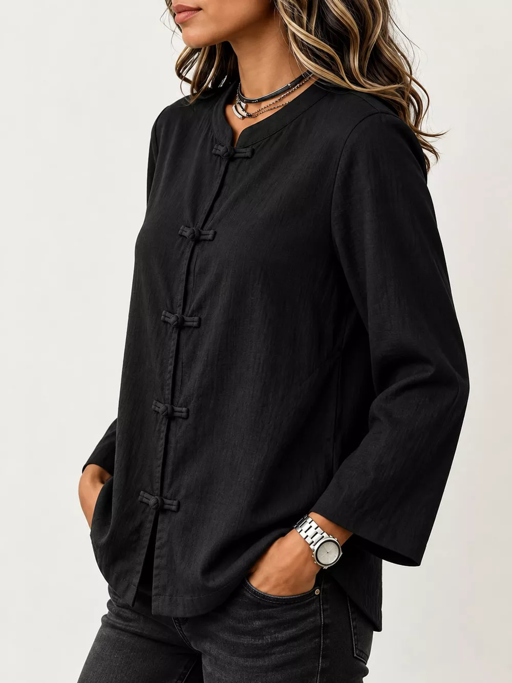 Chinese Style Mandarin Collar Blouse, image 6