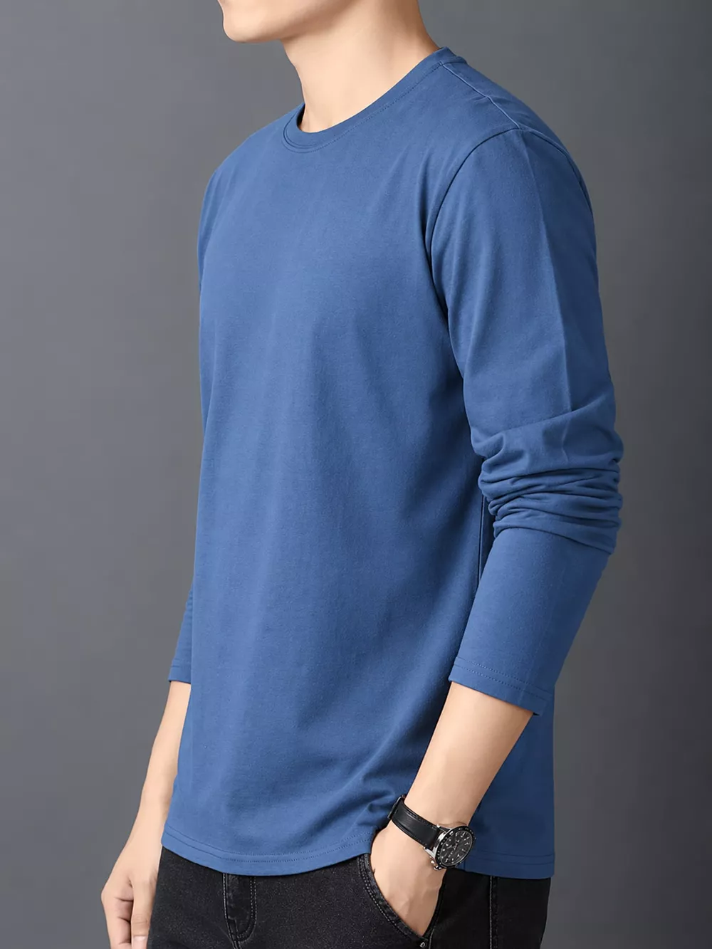 Men's Plus Size Round Neck Long Sleeve T-Shirt, image 46
