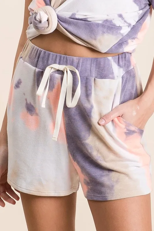 Tie Dye Terry Shorts with Drawstring