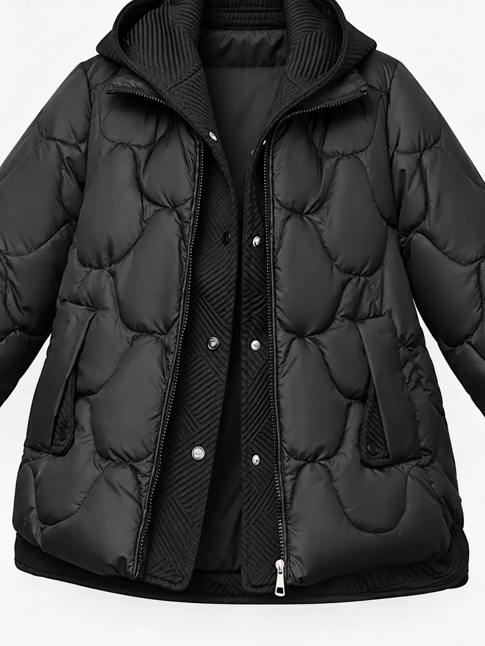 Plus Size Quilted Hooded Puffer Jacket with Snap-Button Closure, image 8