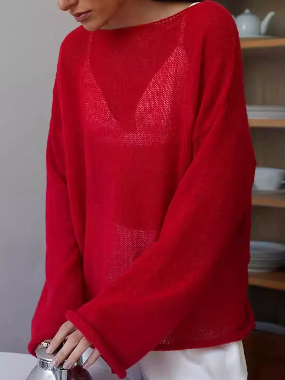 Lightweight Dropped Shoulder Knit Cover Up, image 25