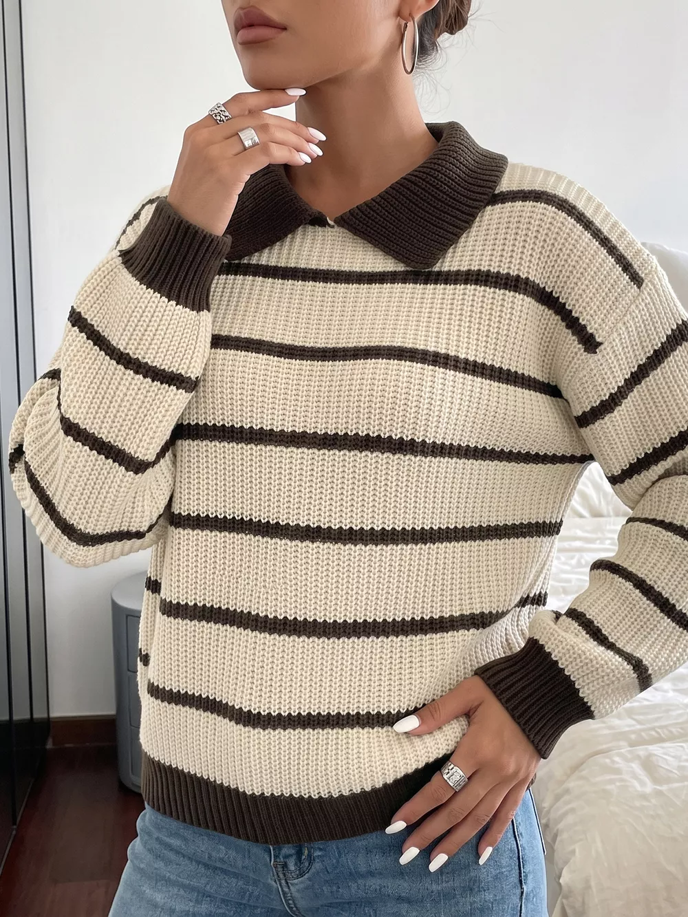 Striped Knit Polo Sweater, image 5