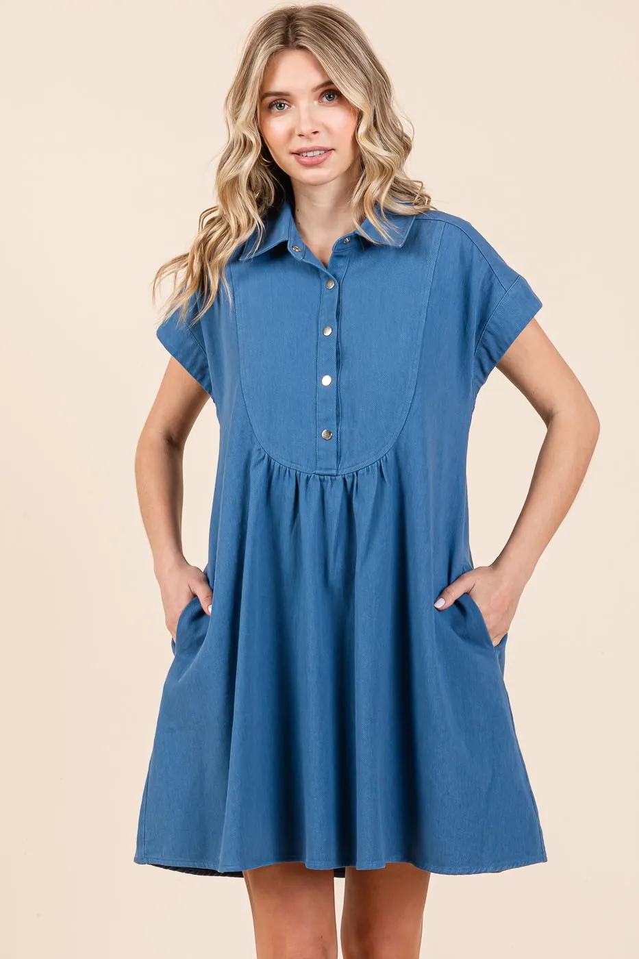 Twill Short Sleeve Collared Mini Dress, image 4