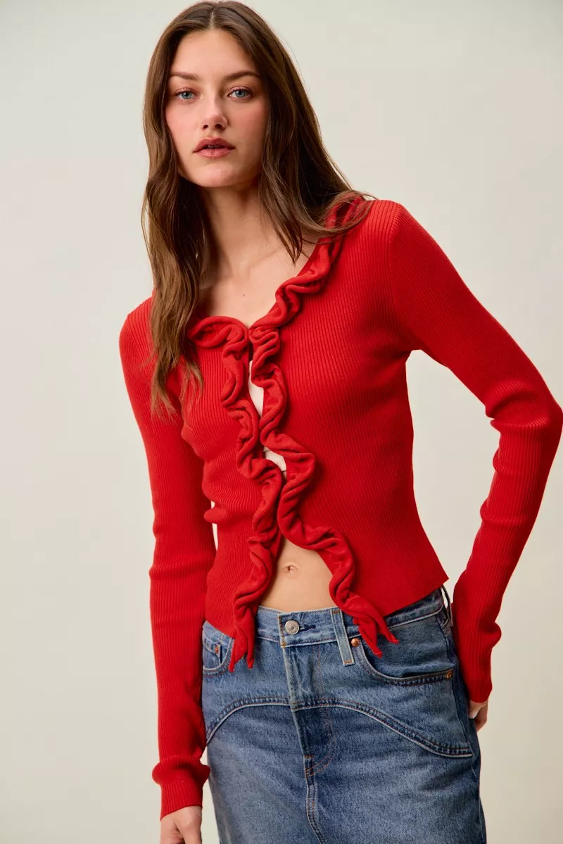 Cascade Ruffle Ribbed Sweater Cardgian, image 24