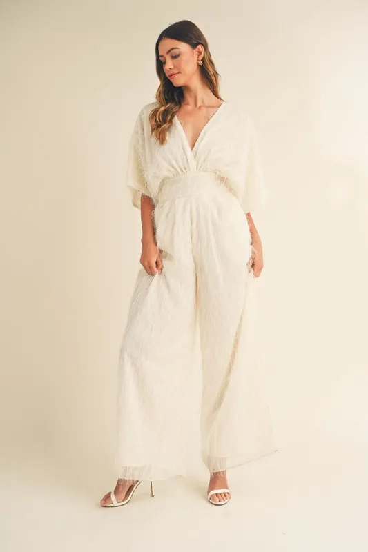 Fluffy Deep V Neck Wide Leg Jumpsuit, image 7