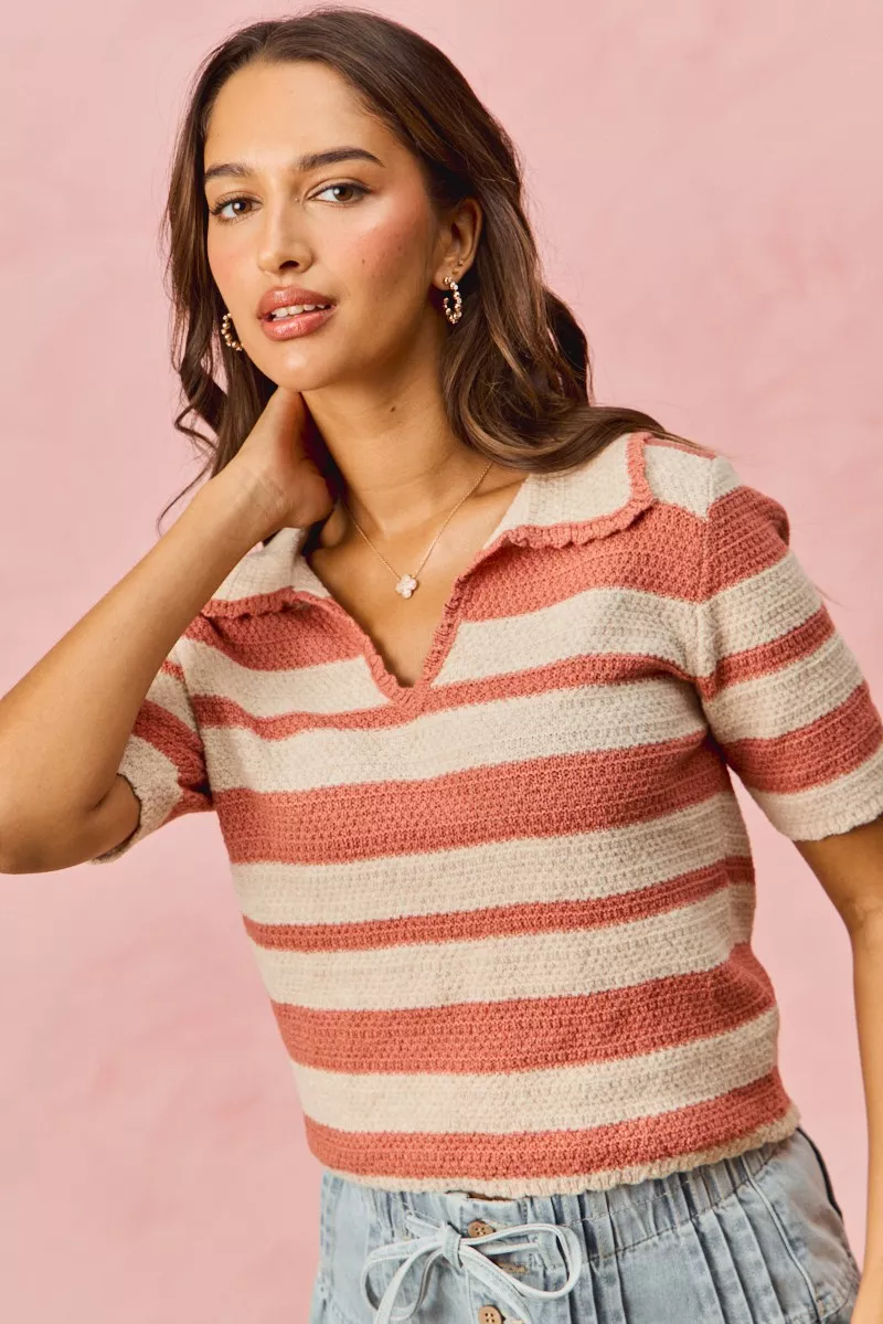 Stripe Short Sleeve Cropped Sweater, image 10