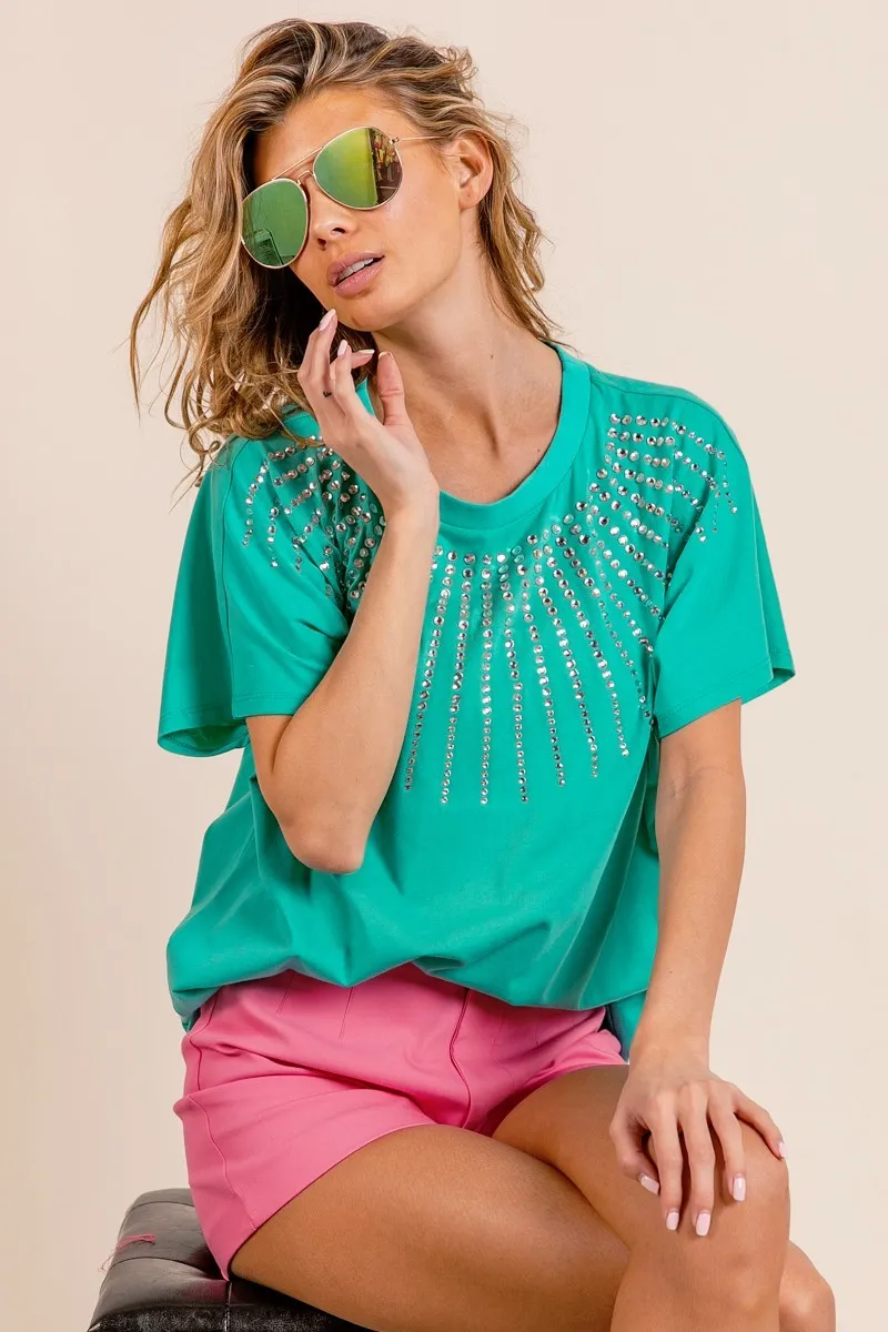 Rhinestone Beaded Short Sleeve Top, image 10