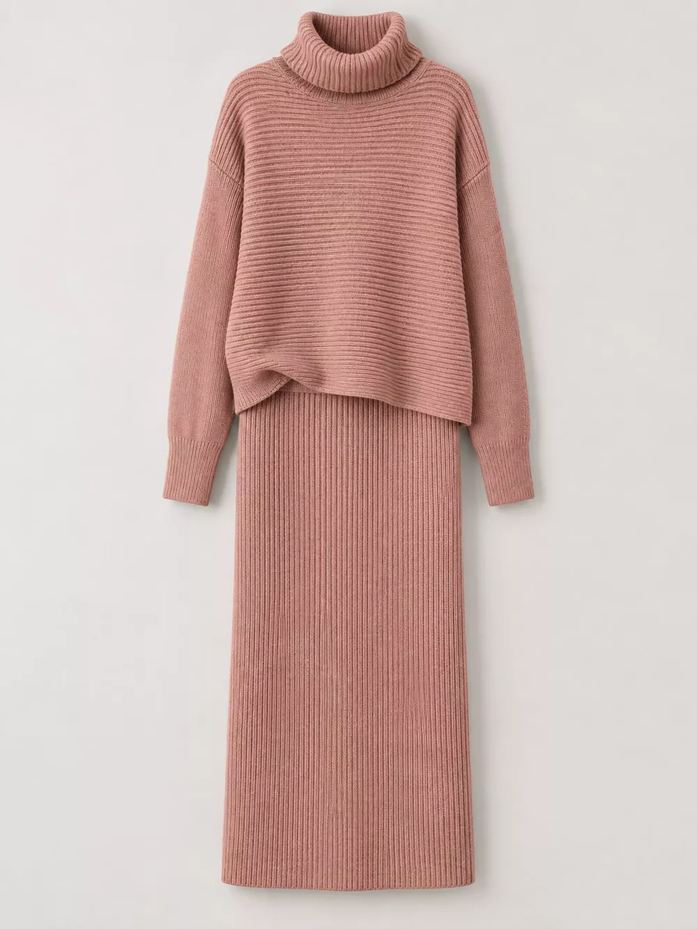 Ribbed Turtleneck Sweater Set with Matching Midi Skirt, image 10