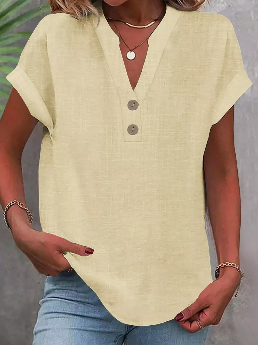 Full Size Button Detail Short Sleeve Blouse Plus Size, image 16