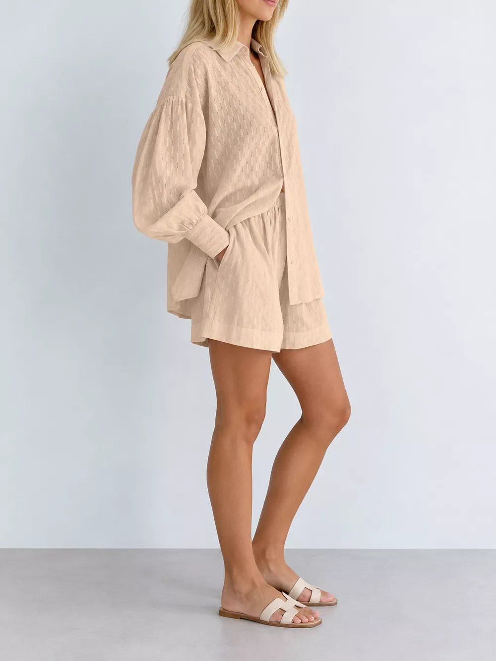 Textured Button-Down Shirt and Shorts Set, image 16
