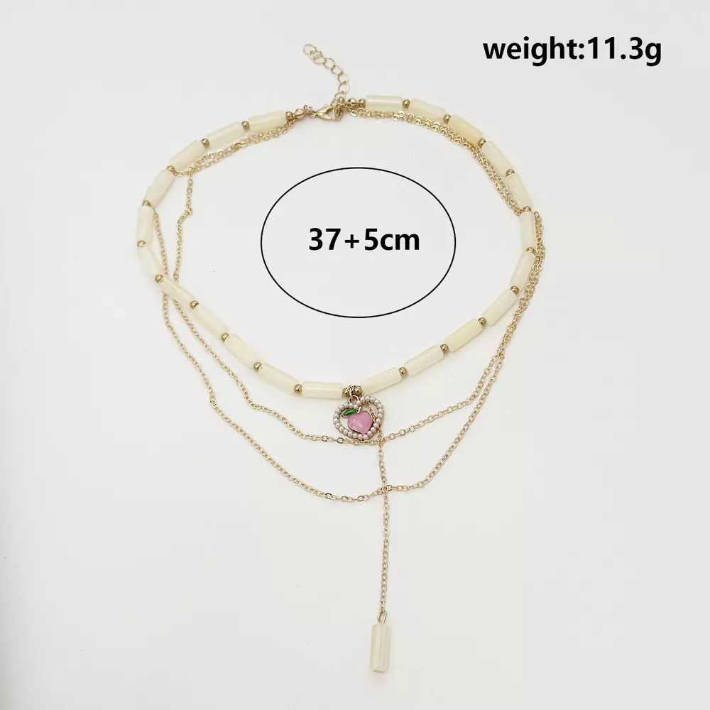 Layered Heart Pendant Necklace with Jade Beads, image 6