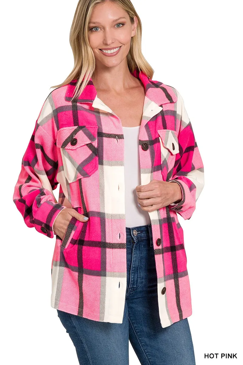 Oversized Plaid Fleece Shacket, image 2