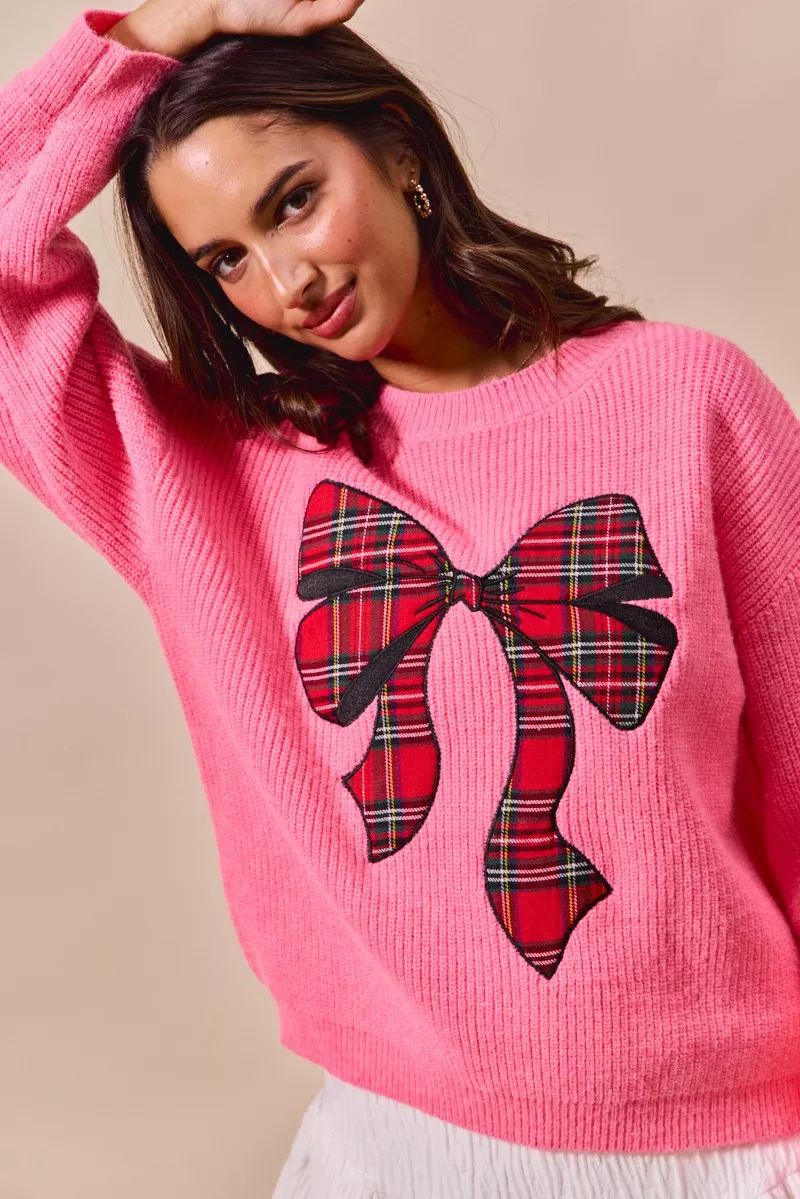 Checker Plaid Ribbon Christmas Holiday Sweater, image 9