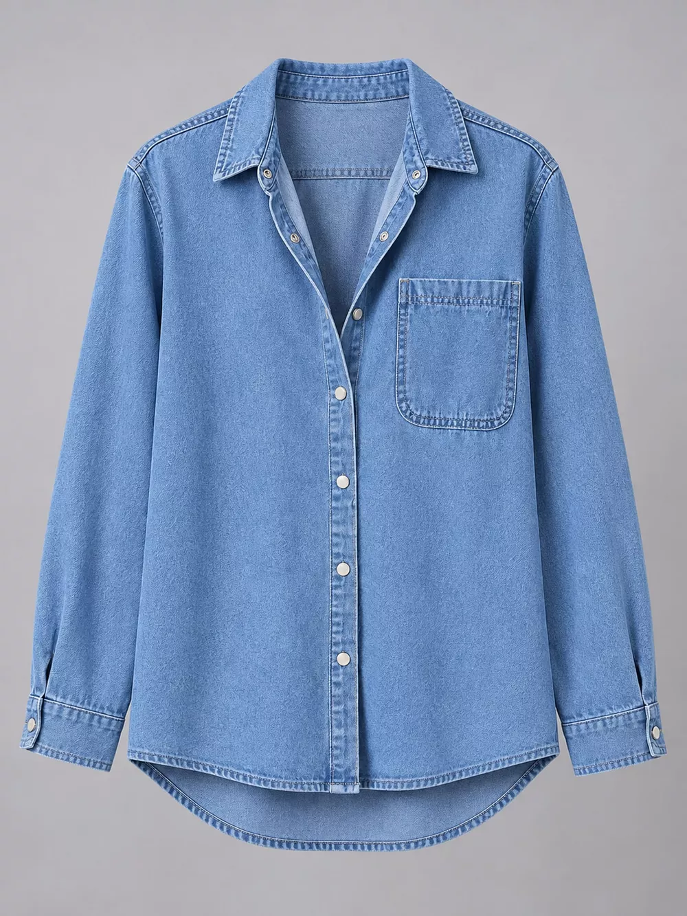 Snap Down Long Sleeve Denim Shirt, image 6