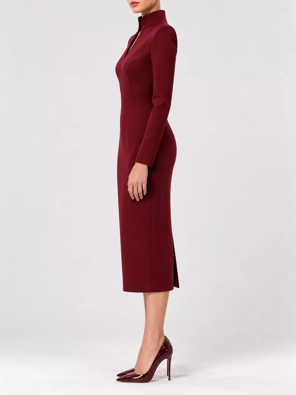 Full Size Stand-Collar Long-Sleeve Midi Dress Plus Size, image 17