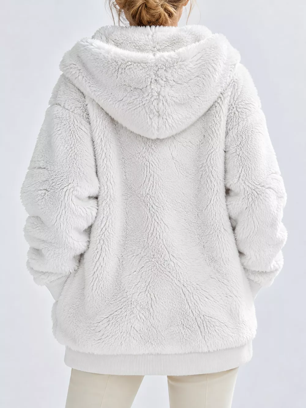 Full Size Faux Fur Zip Up Hooded Outerwear Plus Size, image 3
