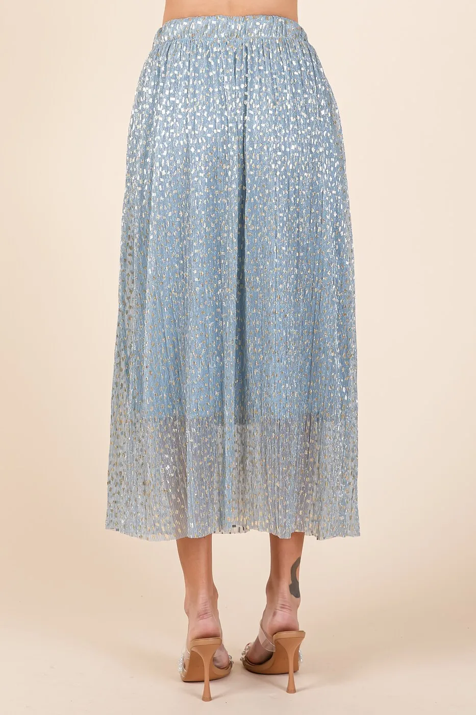 Metallic Glitter Speckle Print Elastic Midi Skirt, image 7