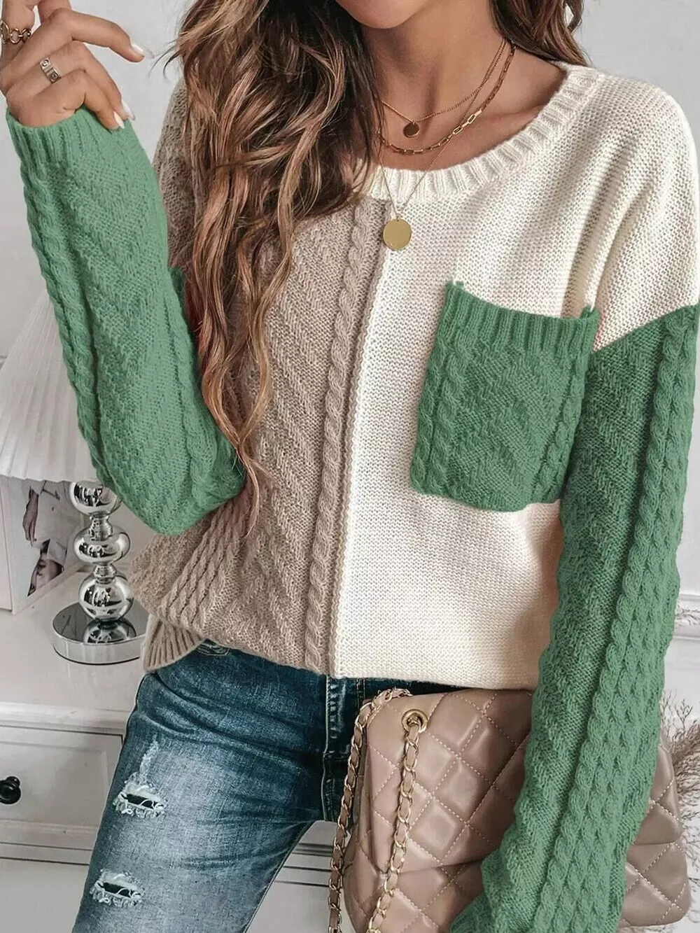 Color Block Cable Knit Sweater, image 10