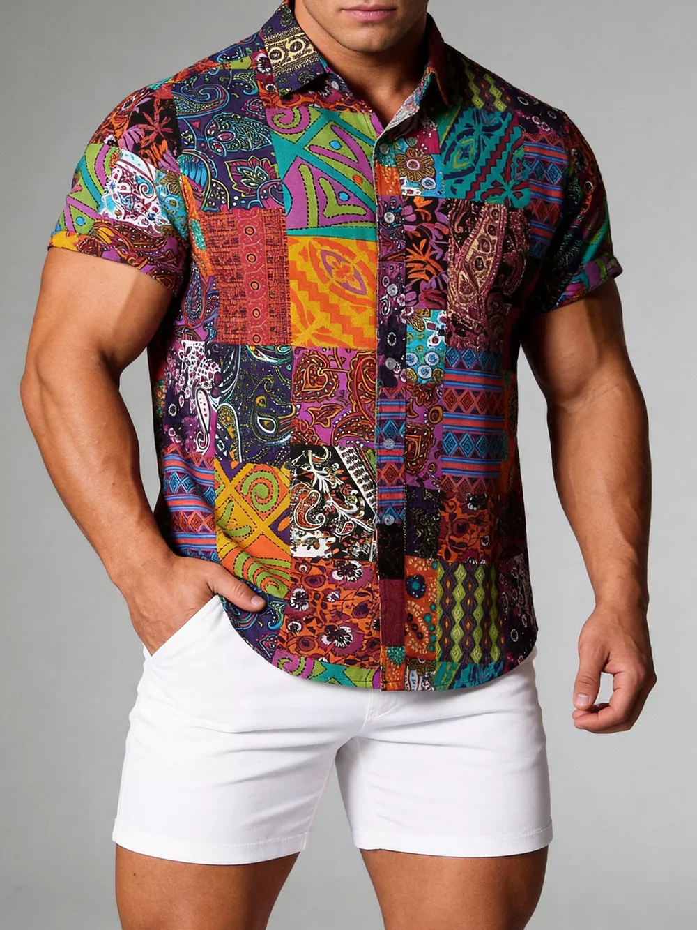 Men's Plus Size Printed Button Up Shirt, image 7
