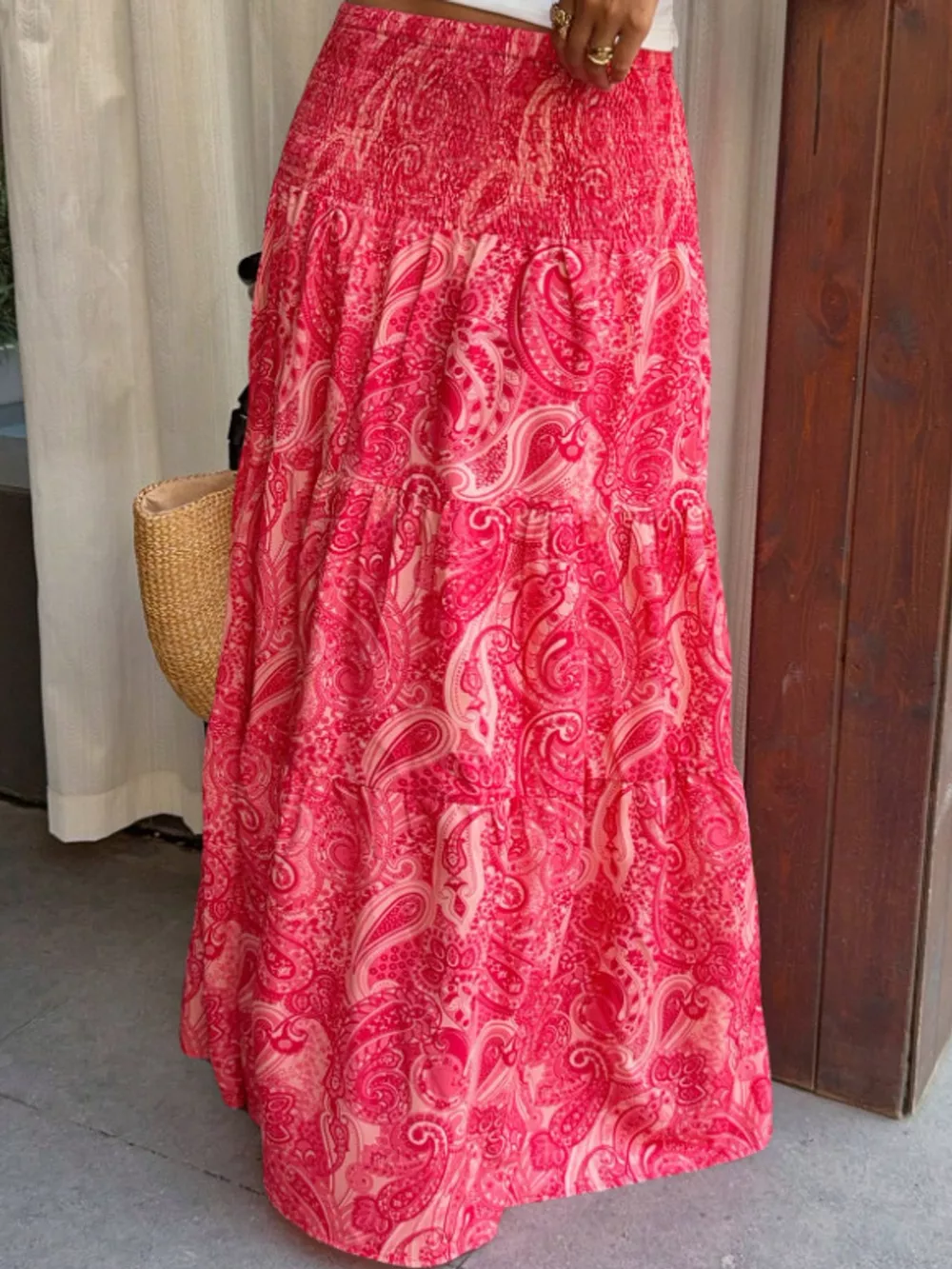 Paisley Print Tiered Maxi Skirt, image 7