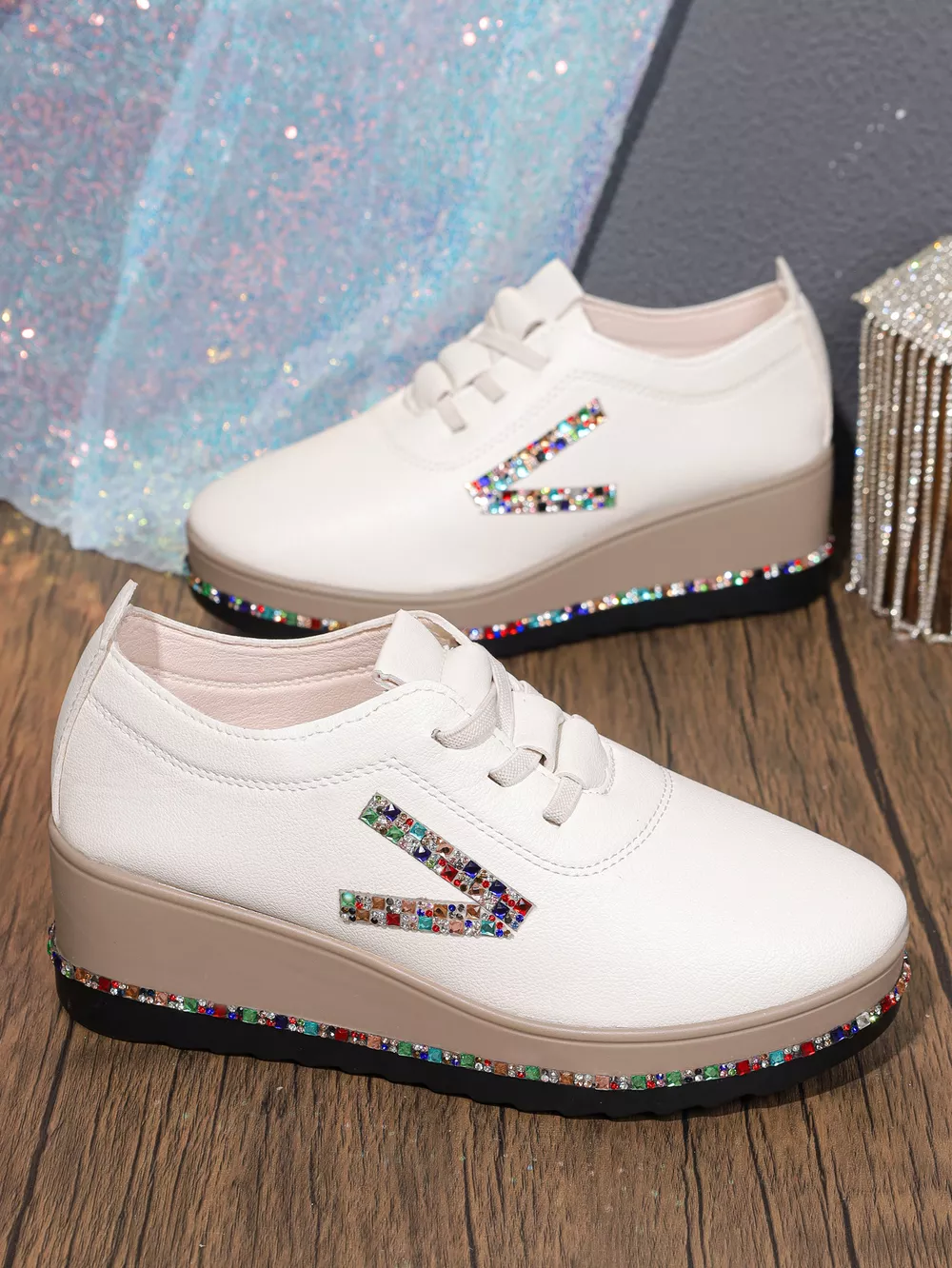 Rhinestone Decor Wedge Sneakers, image 9