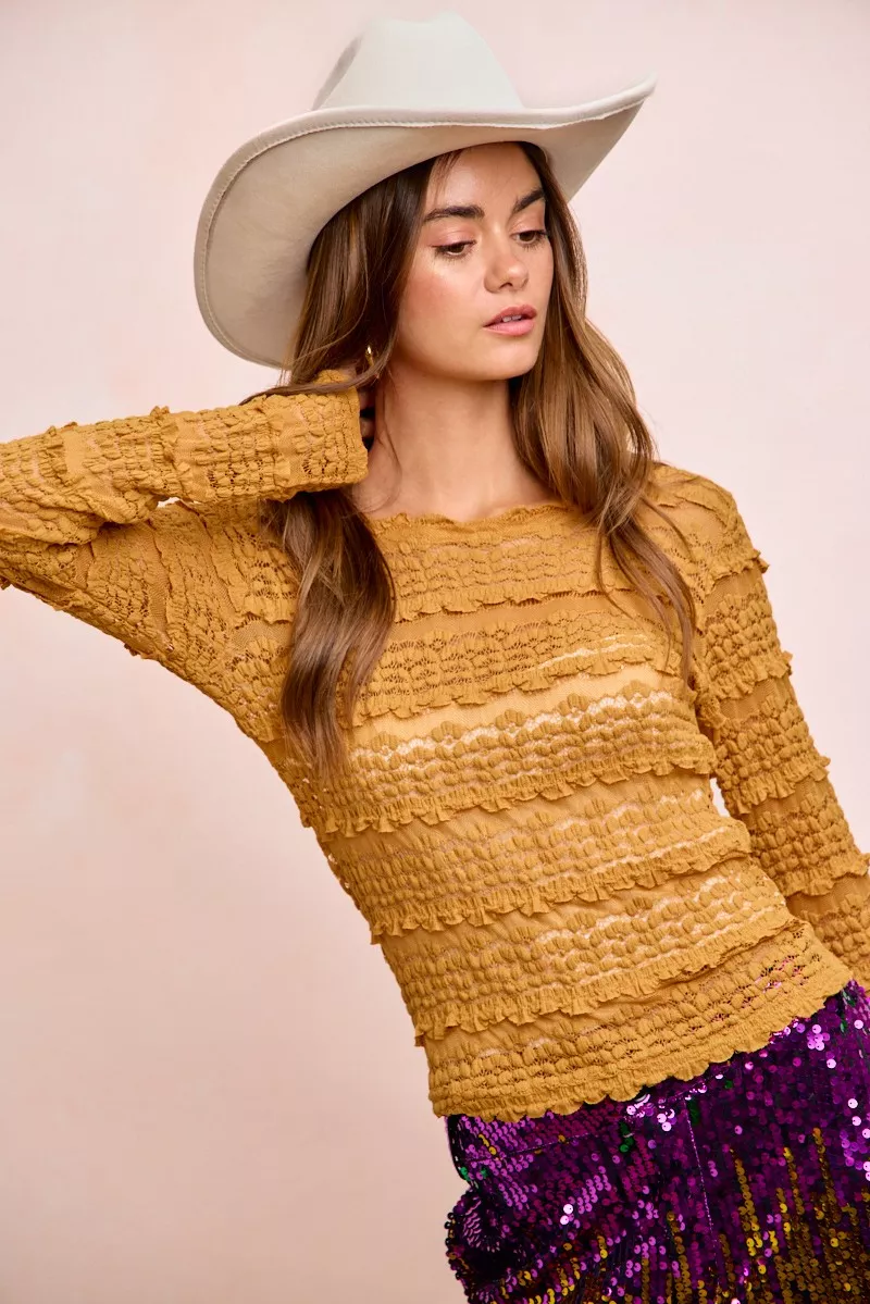 Ruffles Detail Mardi Gras Color Flower Lace Top, image 8