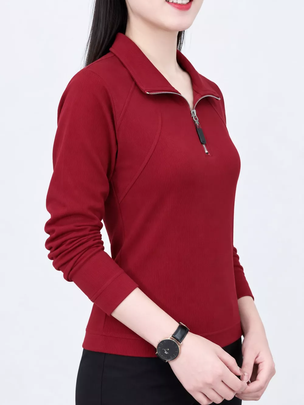 Plus Size Quarter-Zip Long Sleeve Top, image 7