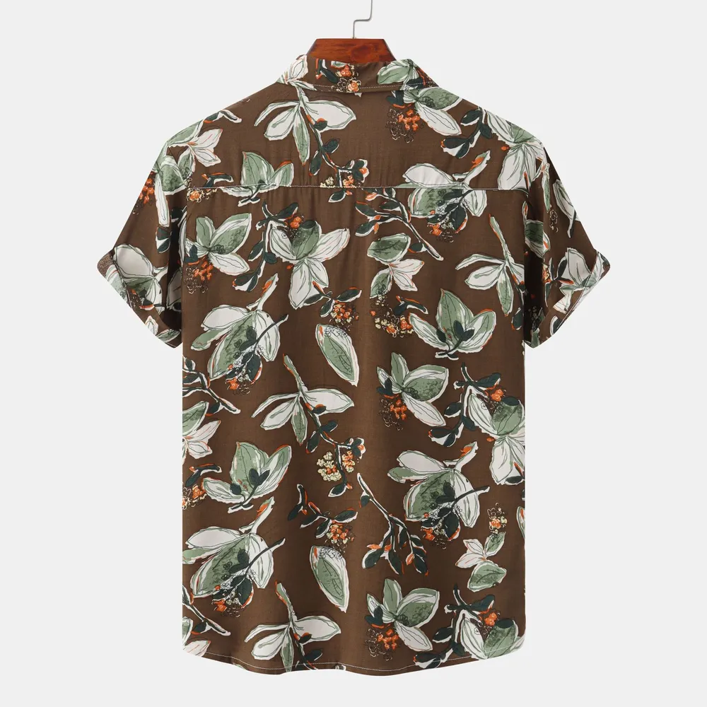 Men's Plus Size Floral Print Short Sleeve Button-Up Shirt, image 2