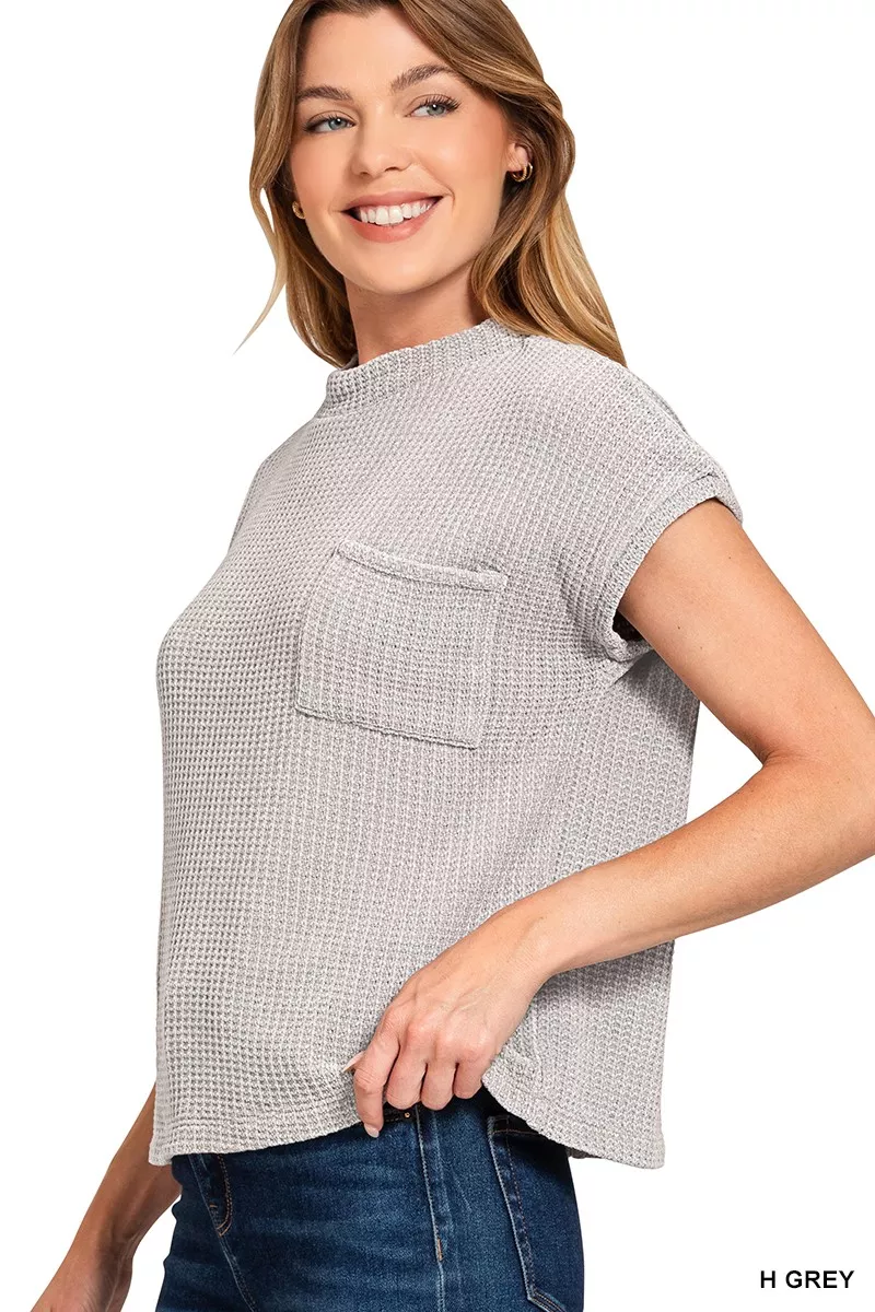Chenille Waffle Short Sleeve Sweater, image 2