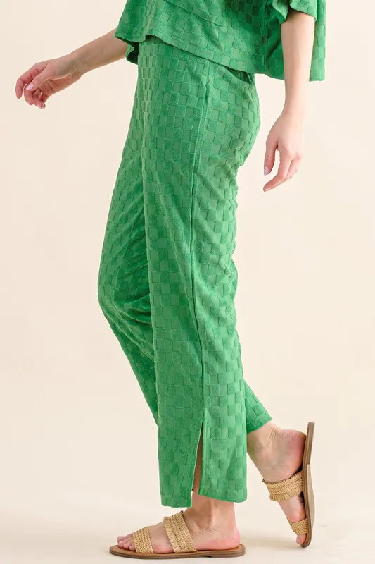 Brushed Texture Checker Board Pattern Casual Pants, image 2