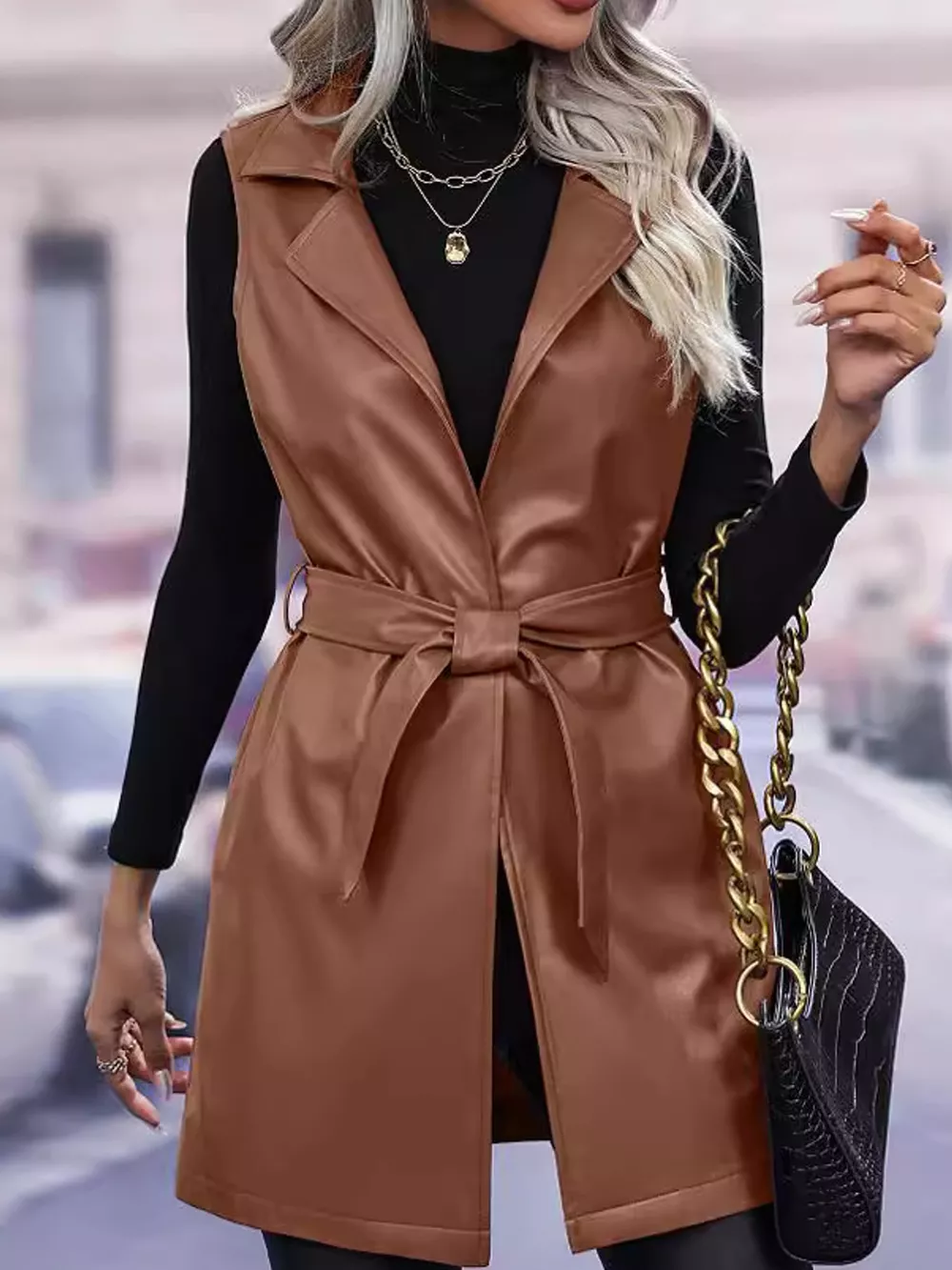 Tie Waist Longline Vest Coat, image 10