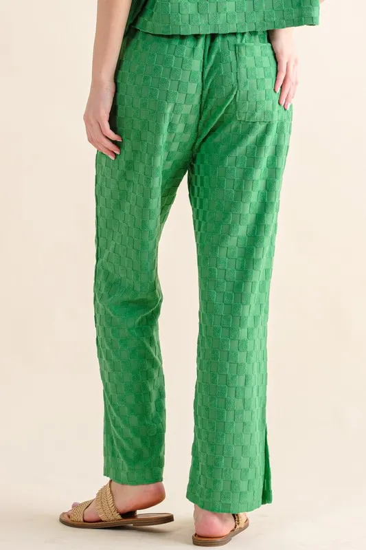 Brushed Texture Checker Board Pattern Casual Pants, image 3