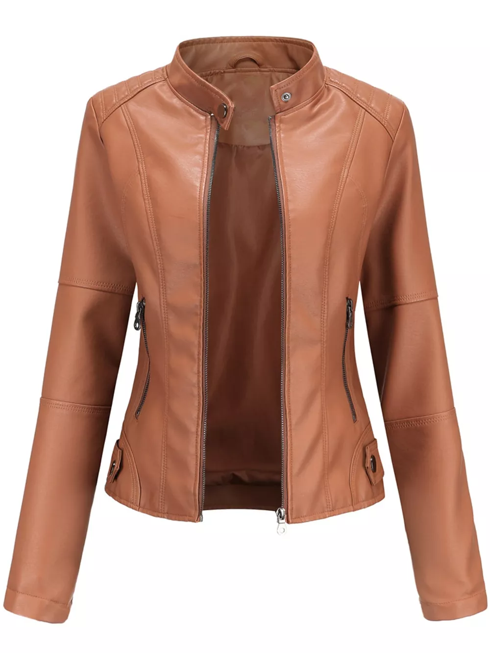 Full Size Slim Fit Faux Leather Moto Jacket Plus Size, image 16