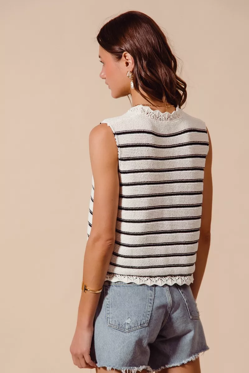 Buttoned Front Stripe Texture Knitted Sweater Vest, image 11