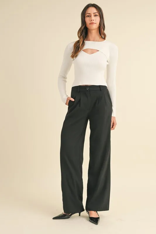 Cut Out Long Sleeve Ribbed Knit Top, image 8