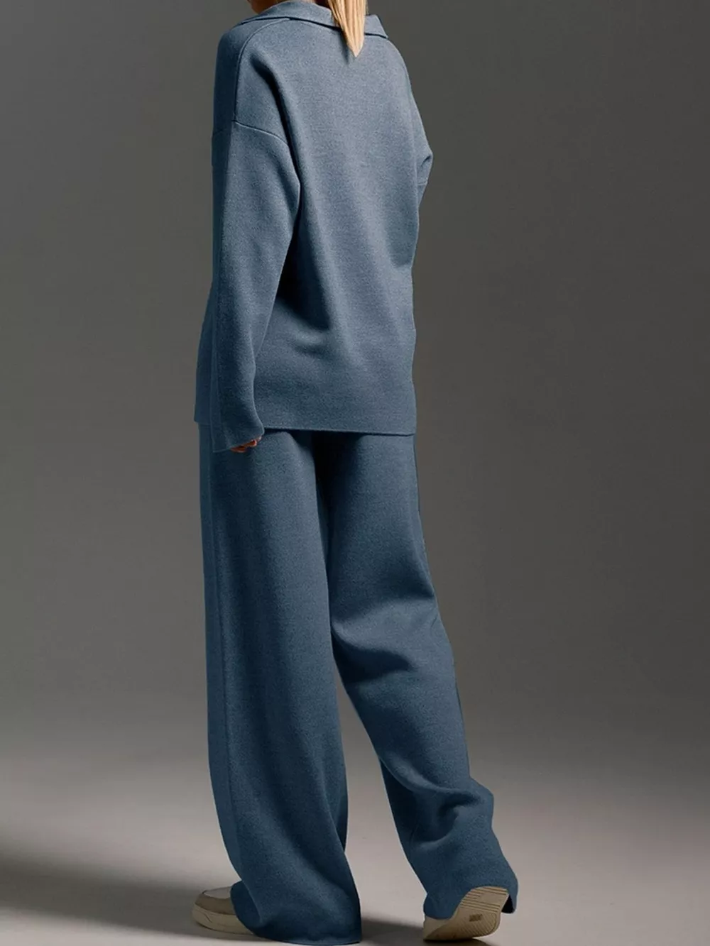 Polo Collar Top and Wide-Leg Pants Set, image 19