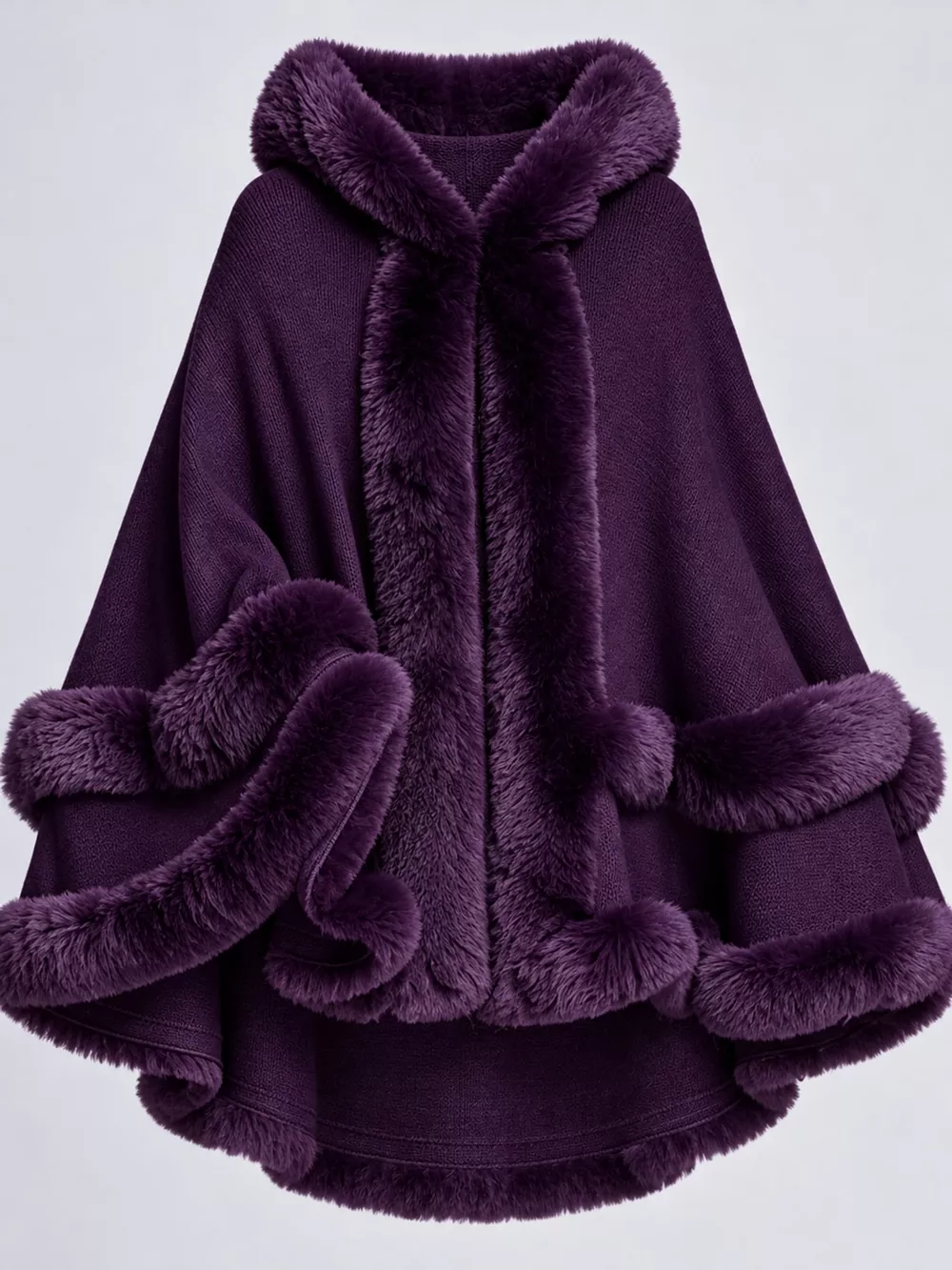 Faux Fur Trimmed Hooded Cape, image 37