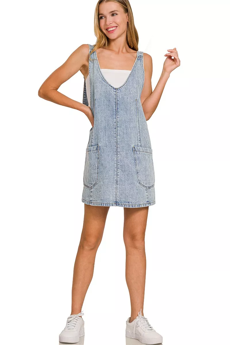 Zenana Denim Overall Dress with Front Pockets, image 6