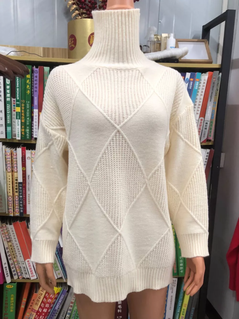 Full Size Diamond Pattern Turtleneck Sweater Plus Size, image 74